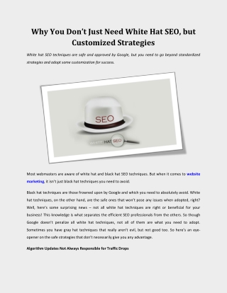 Why You Don’t Just Need White Hat SEO, but Customized Strategies