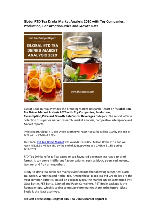 Global RTD Tea Drinks Market Analysis 2020