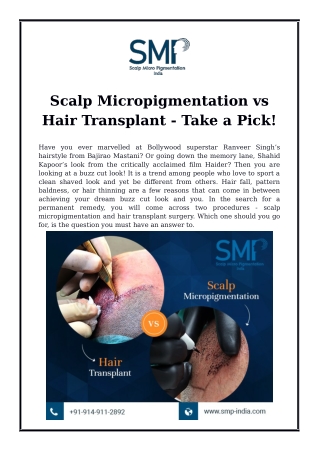 Scalp Micropigmentation vs Hair Transplant - Take a Pick!