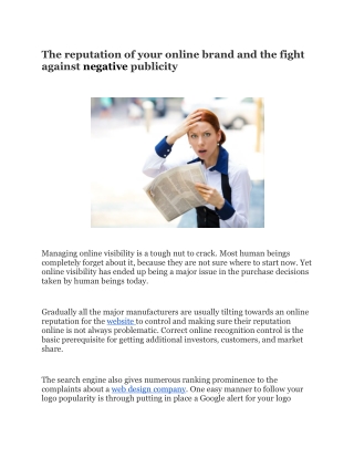 The reputation of your online brand and the fight against negative publicity