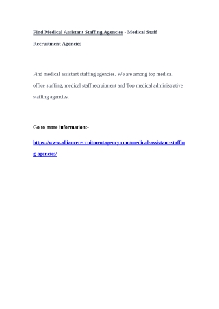 Find Medical Assistant Staffing Agencies - Medical Staff Recruitment Agencies