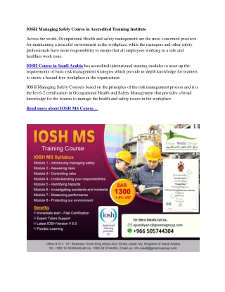 IOSH Managing Safely Course in Accredited Training Institute