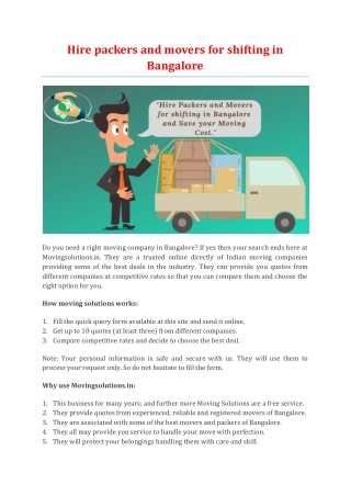 Hire packers and movers for shifting in Bangalore