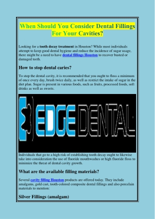 When Should You Consider Dental Fillings For Your Cavities?