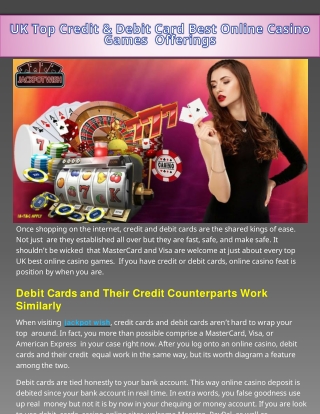 UK Top Credit & Debit Card Best Online Casino Games Offerings