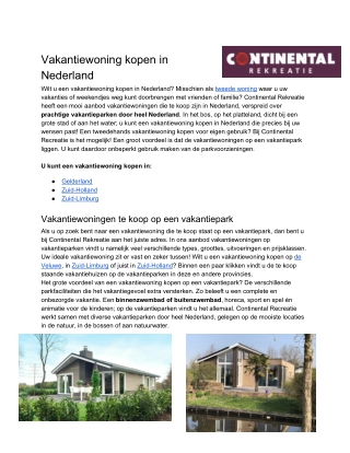 Vakantiehuis kopen in Nederland