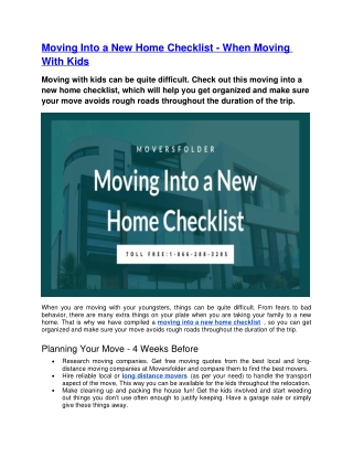 Moving Into a New Home Checklist - When Moving With Kids