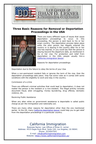 Three Basic Reasons for Removal or Deportation Proceedings in the USA
