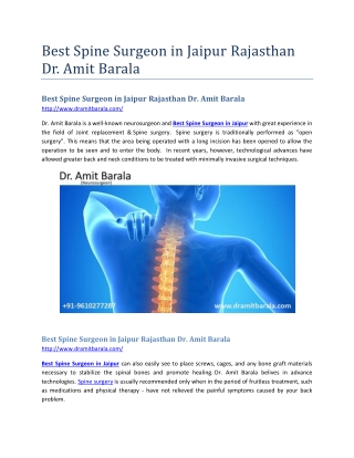 Best Spine Surgeon in Jaipur Rajasthan Dr. Amit Barala