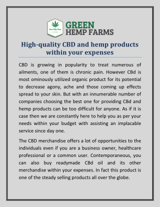 High-quality CBD and hemp products within your expenses