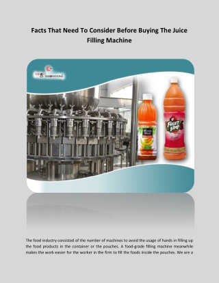 Facts That Need To Consider Before Buying The Juice Filling Machine