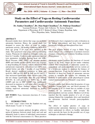 Study on the Effect of Yoga on Resting Cardiovascular Parameters and Cardiovascular Autonomic Functions