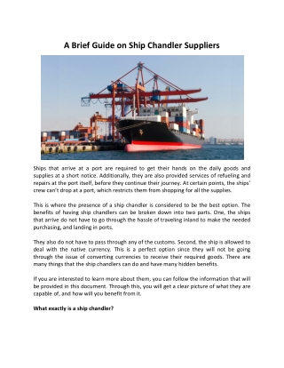A Brief Guide on Ship Chandler Suppliers