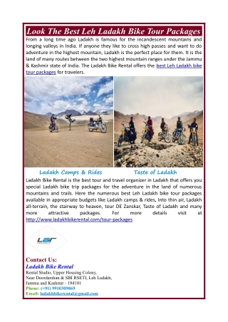 Look The Best Leh Ladakh Bike Tour Packages