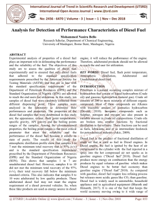 Analysis for Detection of Performance Characteristics of Diesel Fuel