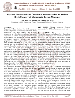 Physical, Mechanical and Chemical Characterization on Ancient Brick Masonry of Monuments, Bagan, Myanmar