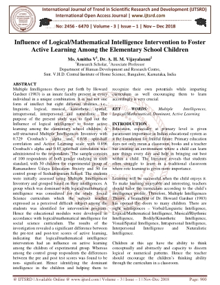 Influence of Logical Mathematical Intelligence Intervention to Foster Active Learning Among the Elementary School Childr