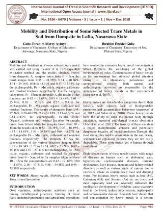 Mobility and Distribution of Some Selected Trace Metals in Soil from Dumpsite in Lafia, Nasarawa State