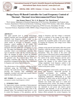 Design Fuzzy PI Based Controller for Load Frequency Control of Thermal Thermal Area Interconnected Power System