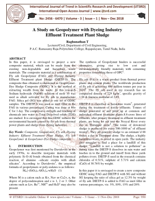 A Study on Geopolymer with Dyeing Industry Effluent Treatment Plant Sludge