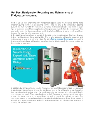Get Best Refrigerator Repairing and Maintenance at Fridgeexperts.com.au