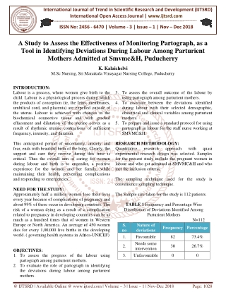 A Study to Assess the Effectiveness of Monitoring Partograph, as a Tool in Identifying Deviations During Labour Among Pa