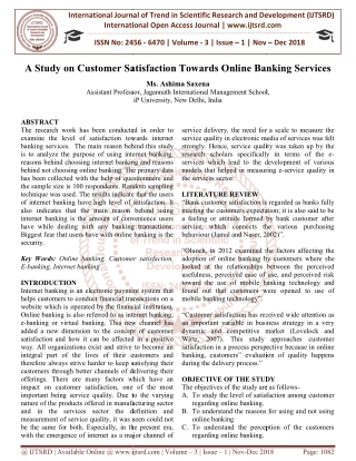 A Study on Customer Satisfaction Towards Online Banking Services