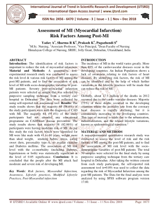 Assessment of MI Myocardial Infarction Risk Factors Among Post MI