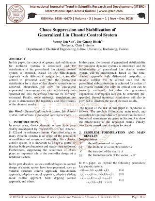 Chaos Suppression and Stabilization of Generalized Liu Chaotic Control System