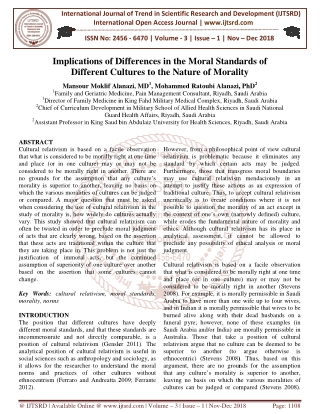 Implications of Differences in the Moral Standards of Different Cultures to the Nature of Morality