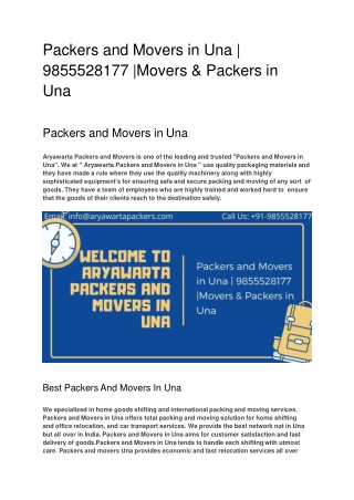 Packers and Movers in Una | 9855528177 |Movers & Packers in Una