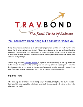 TravBond Reviews Provides Best Holiday Tour Packages in Hong Kong