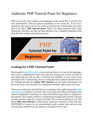 Authentic PHP Tutorial Point for Beginners