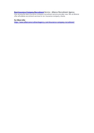 Best Insurance Company Recruitment Service - Alliance Recruitment Agency