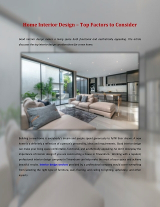 Home Interior Design — Top Factors to Consider