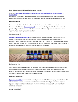 Some Natural Essential Oils And Their Amazing Benefits
