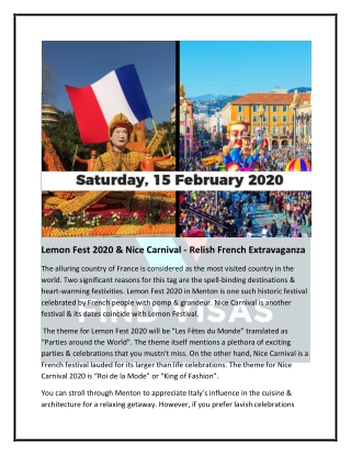 Lemon Fest 2020 & Nice Carnival - Relish French Extravaganza