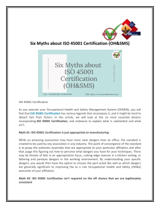 Six Myths about ISO 45001 Certification (OH&SMS)