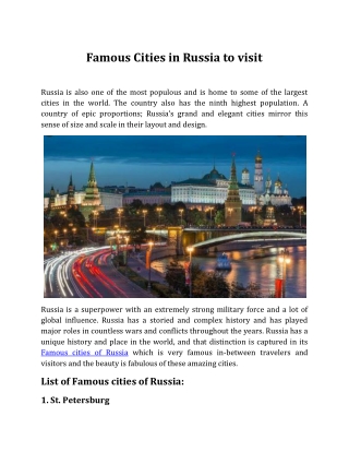 Famous Cities in Russia to visit