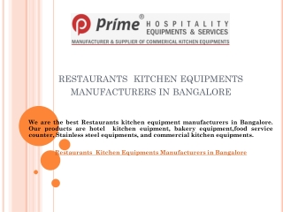 Restaurants  Kitchen Equipments Manufacturers in Bangalore