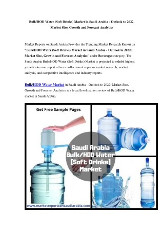 Saudi Arabia Bulk/HOD Water (Soft Drinks) Market Opportunity and Forecast Till 2022