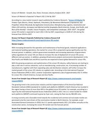 Scissor Lift Market Is Expected To Reach US$ 2.5 Bn By 2027