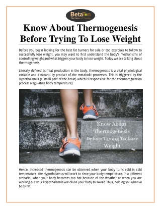 Know About Thermogenesis Before Trying To Lose Weight