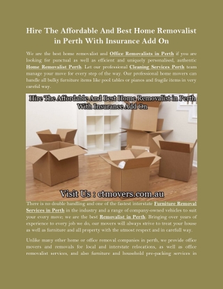 Hire The Affordable And Best Home Removalist in Perth With Insurance Add On