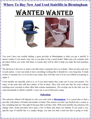 Where To Buy New And Used Stairlifts in Birmingham