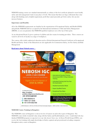 Importance and Benefits of Nebosh IGC Course