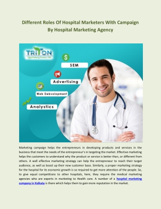 Different Roles Of Hospital Marketers With Campaign By Hospital Marketing Agency