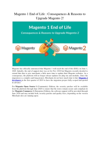 Magento 1 End of Life: Consequences & Reasons to Upgrade Magento 2!