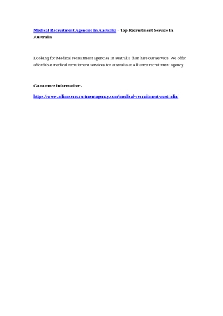 Medical Recruitment Agencies In Australia - Top Recruitment Service In Australia