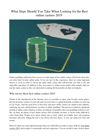 What Steps Should You Take When Looking for the Best online casinos 2019